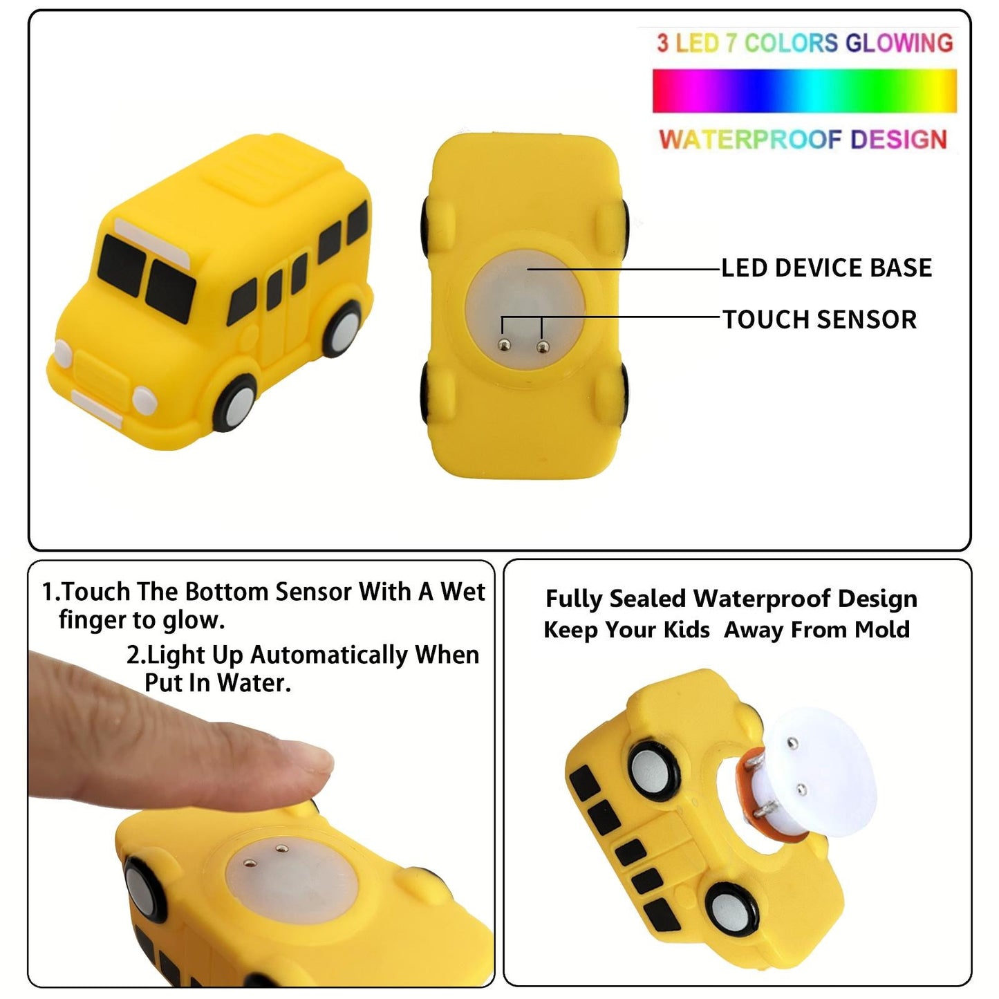 6-Pack Light-Up Bath Cars – Water-Activated Flashing Construction & Traffic Vehicles