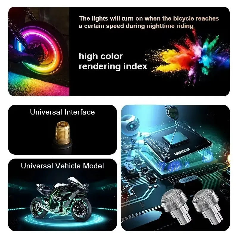2 PCS Smart Motion-Activated LED Tire Valve Caps – Waterproof Neon Wheel Lights
