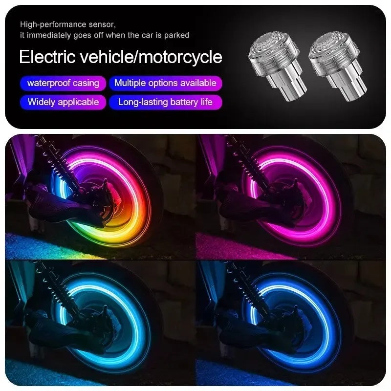 2 PCS Smart Motion-Activated LED Tire Valve Caps – Waterproof Neon Wheel Lights