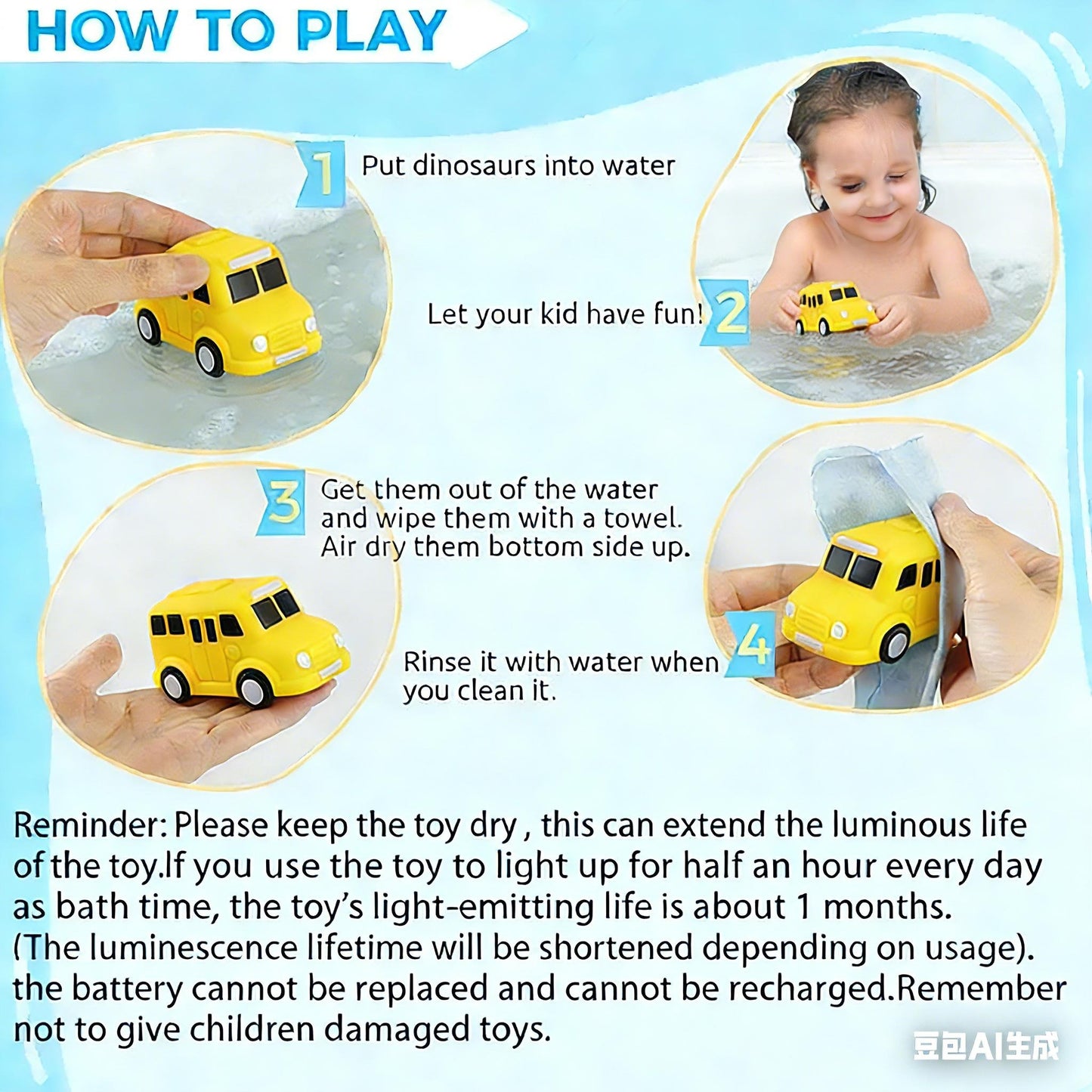 6-Pack Light-Up Bath Cars – Water-Activated Flashing Construction & Traffic Vehicles