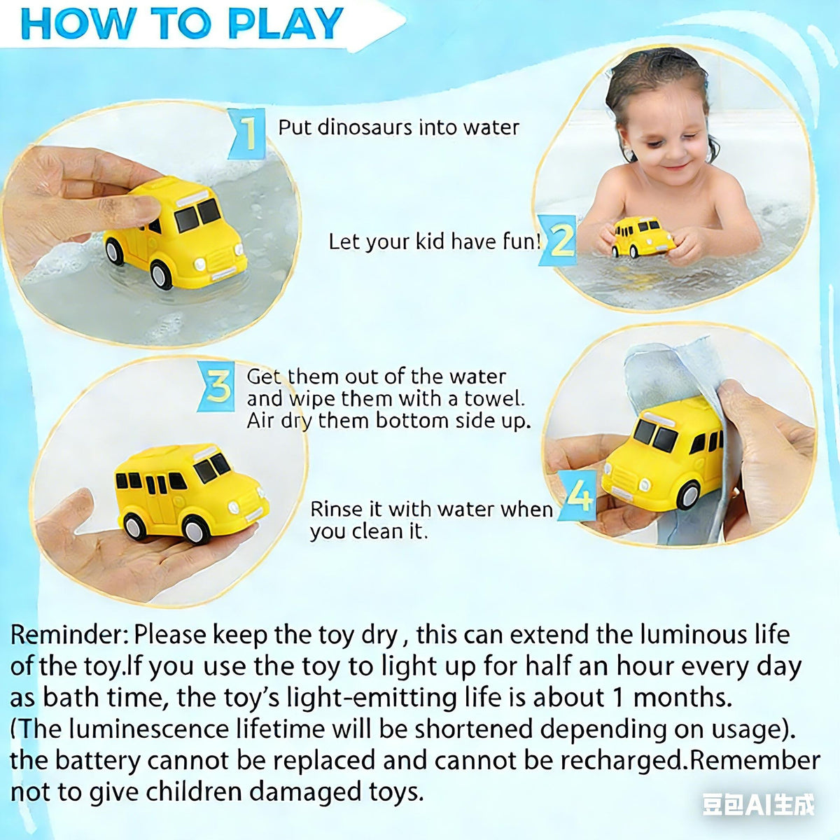 6-Pack Light-Up Bath Cars – Water-Activated Flashing Construction & Traffic Vehicles