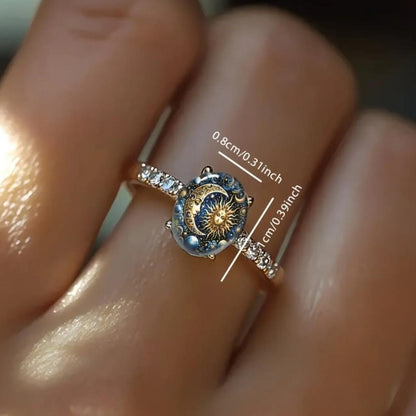 Copper Sun & Moon Celestial Enamel Ring – Mystical Cosmic Jewelry