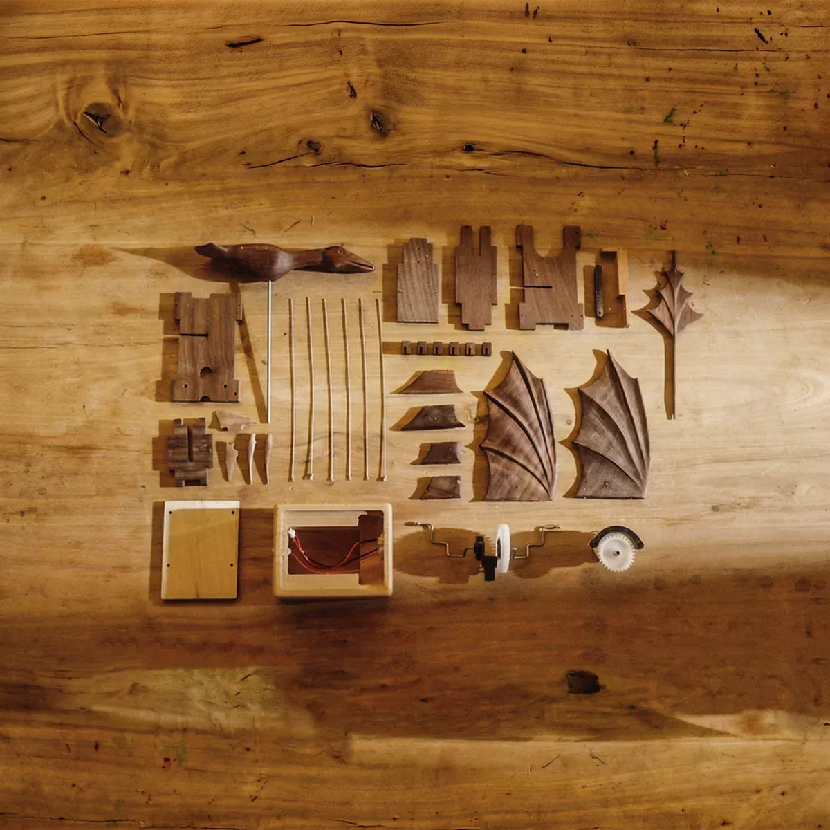 Wooden Manta Ray Sculpture with Moving Wings
