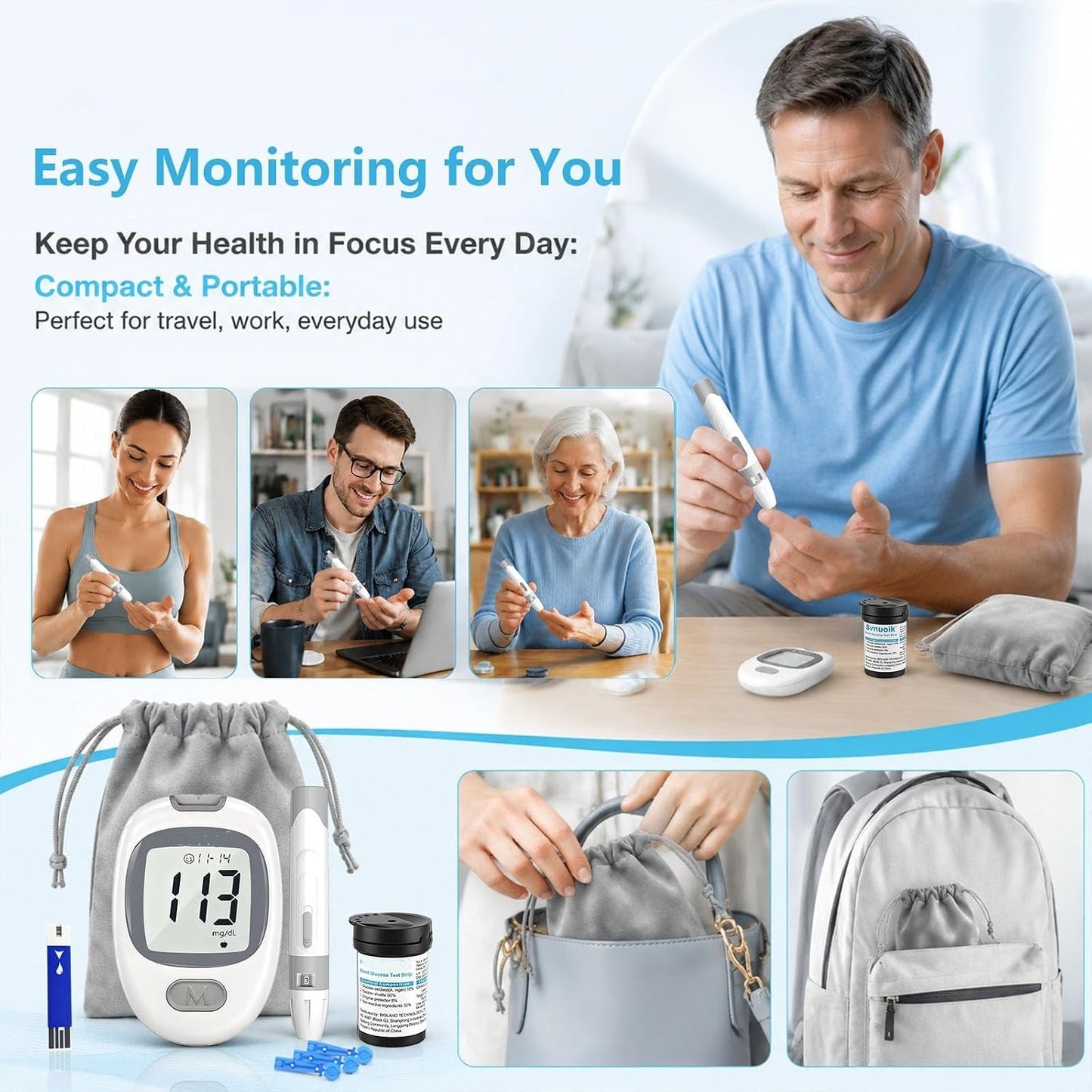 Portable Blood Glucose Monitor Kit – Accurate, No Coding, 5 Kit Options