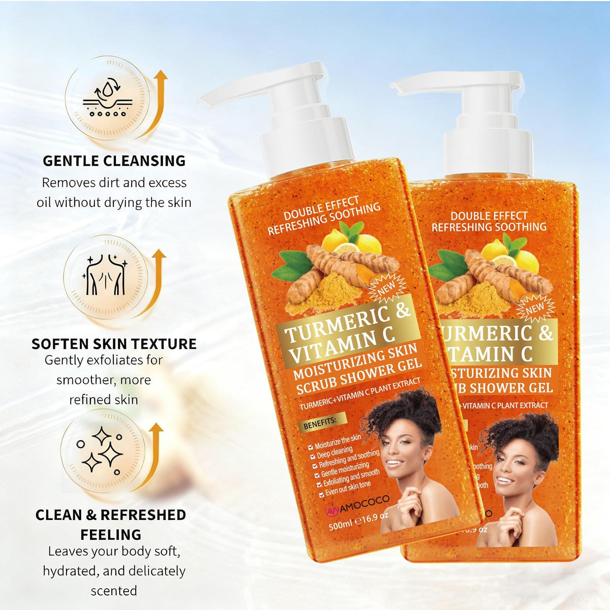 Turmeric Glow Scrub Body Wash – Vitamin C, Deep Moisture & Lasting Scent 500ml