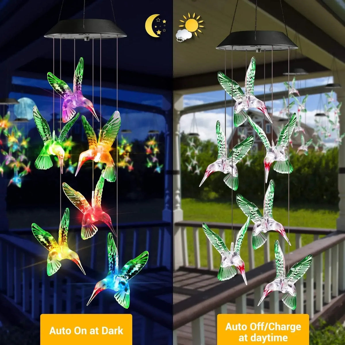 Solar Color-Changing Hummingbird Wind Chime – Waterproof LED Garden Décor