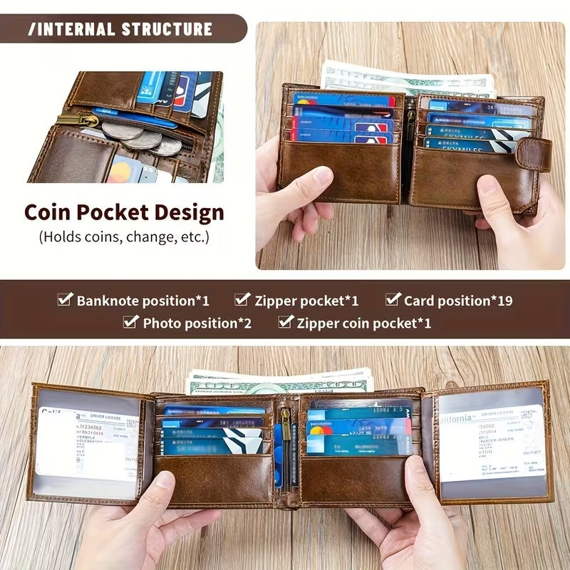 Men’s Genuine Leather Wallet – Slim 19-Card Business Wallet