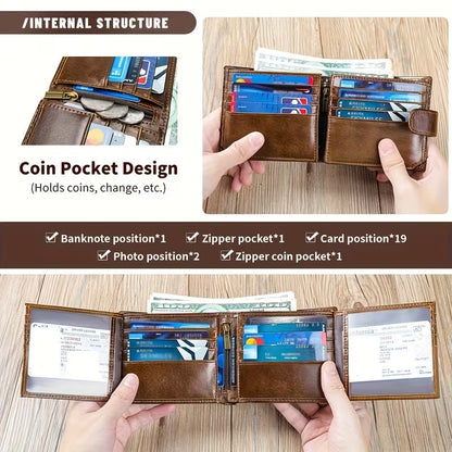 Men’s Genuine Leather Wallet – Slim 19-Card Business Wallet