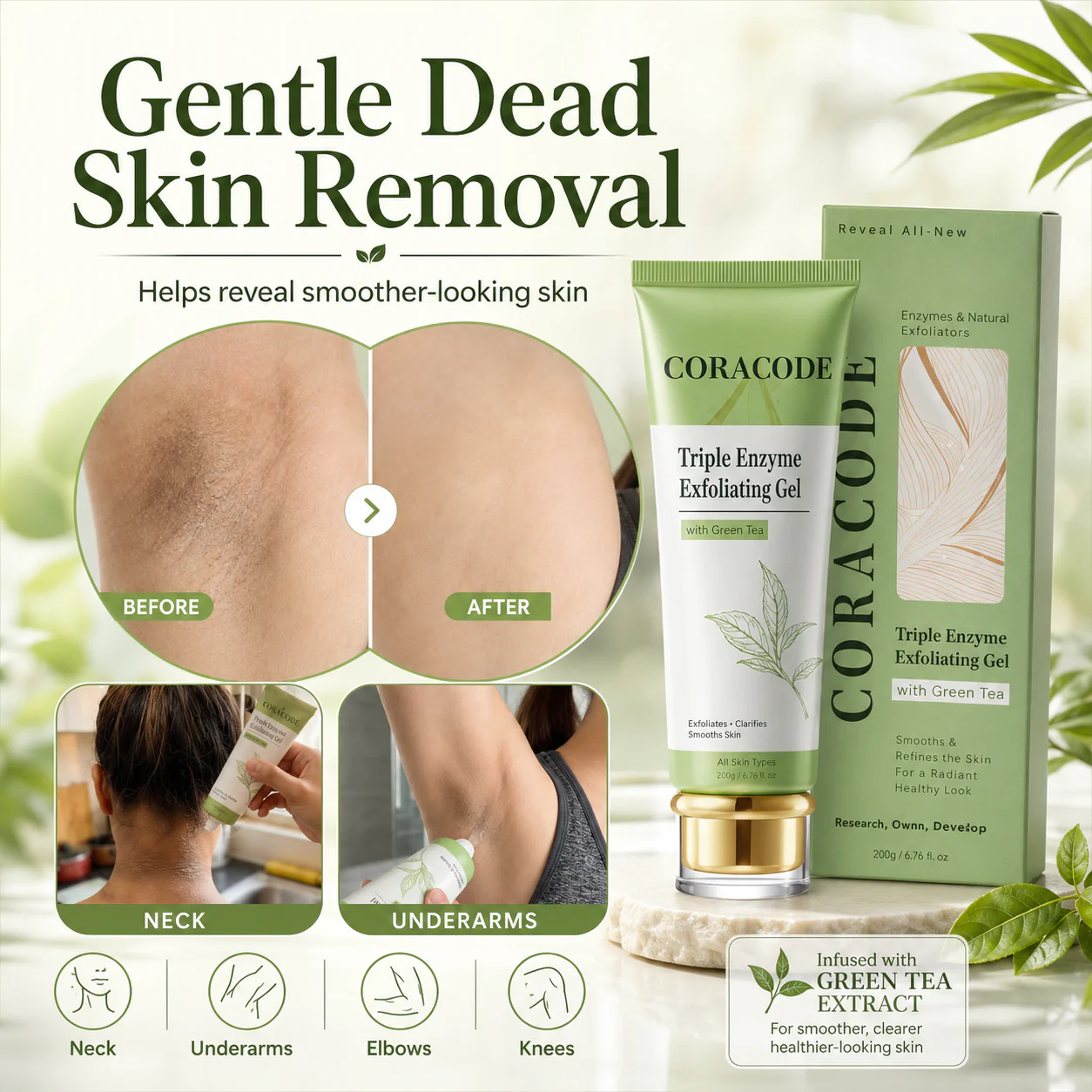 Triple Enzyme Green Tea Exfoliating Peel Gel for Smooth Skin