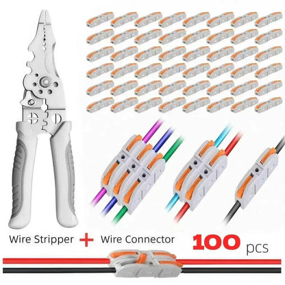 Quick-Lever Wire Connector Kit with Wire Stripper – 24-12 AWG, 50/100 Pcs