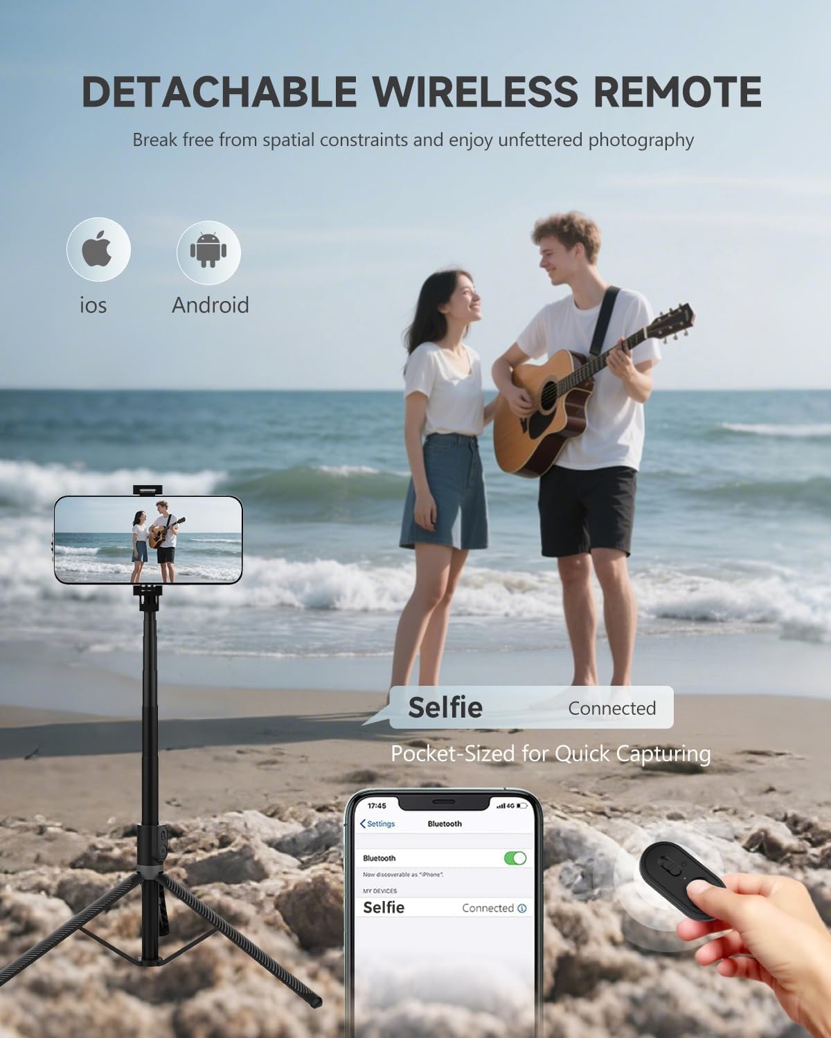 1.7M All-in-One Phone Tripod & Selfie Stick – Remote Shutter, Optional Beauty Light
