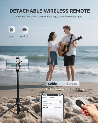 1.7M All-in-One Phone Tripod & Selfie Stick – Remote Shutter, Optional Beauty Light