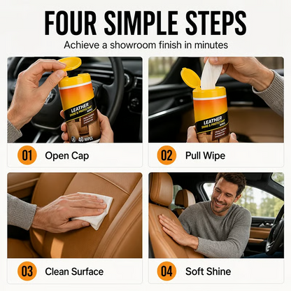 3-in-1 Leather Car Cleaning Wipes with UV Protection