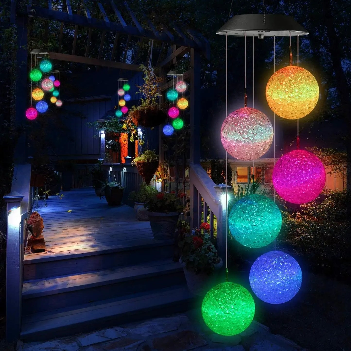 Solar Color-Changing Hummingbird Wind Chime – Waterproof LED Garden Décor