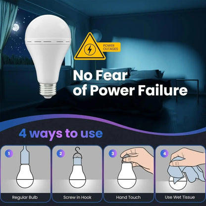 Rechargeable Emergency LED Bulbs 3 Pack – Battery Backup for Outages & Camping