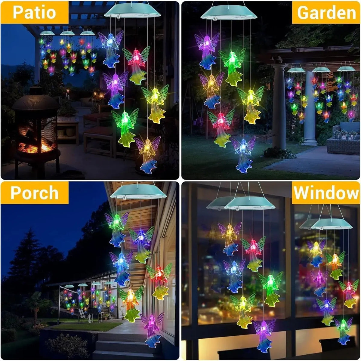 Solar Color-Changing Hummingbird Wind Chime – Waterproof LED Garden Décor