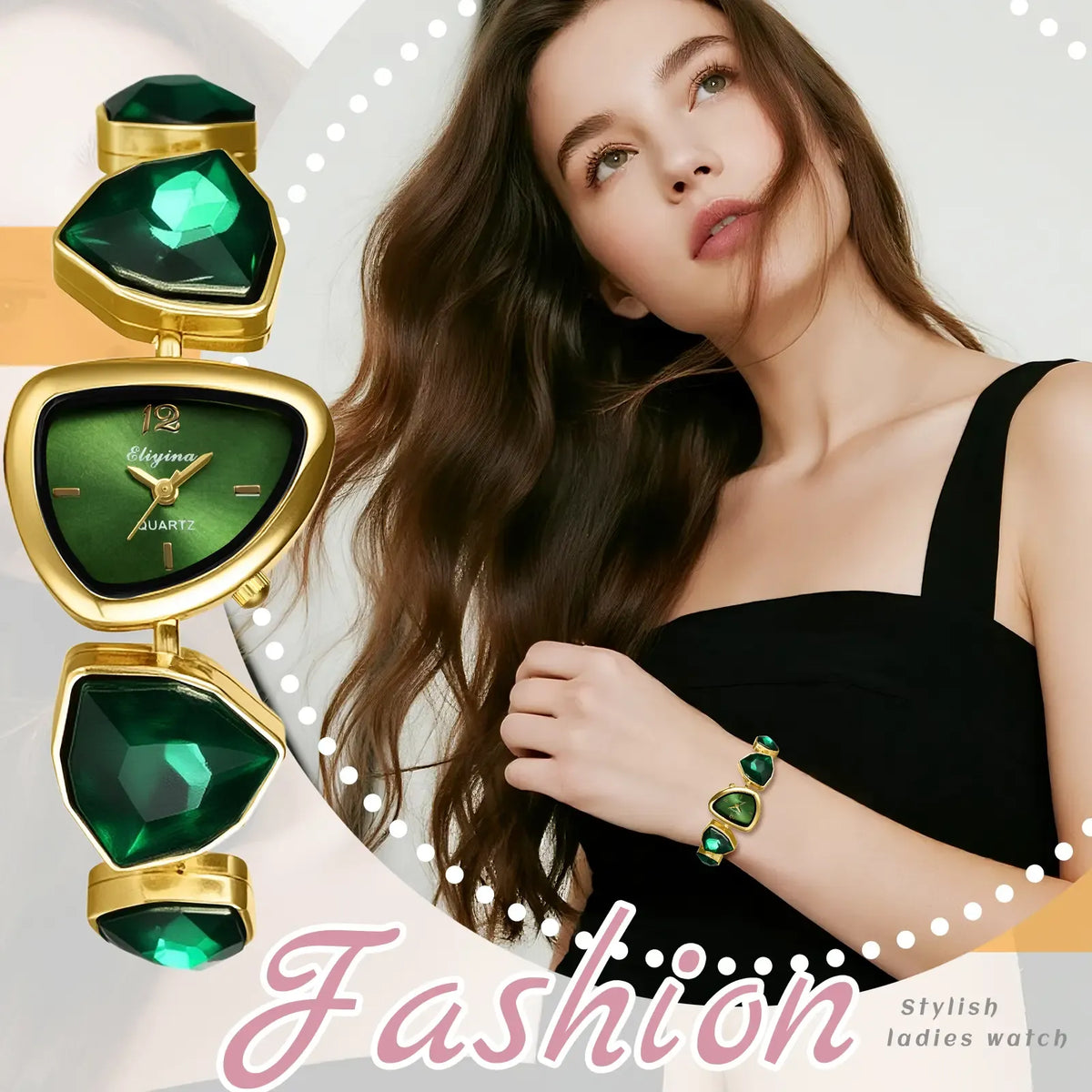 Rhinestone Birthstone Bracelet Watch – Faceted Links, Adjustable Fit, Gift-Ready