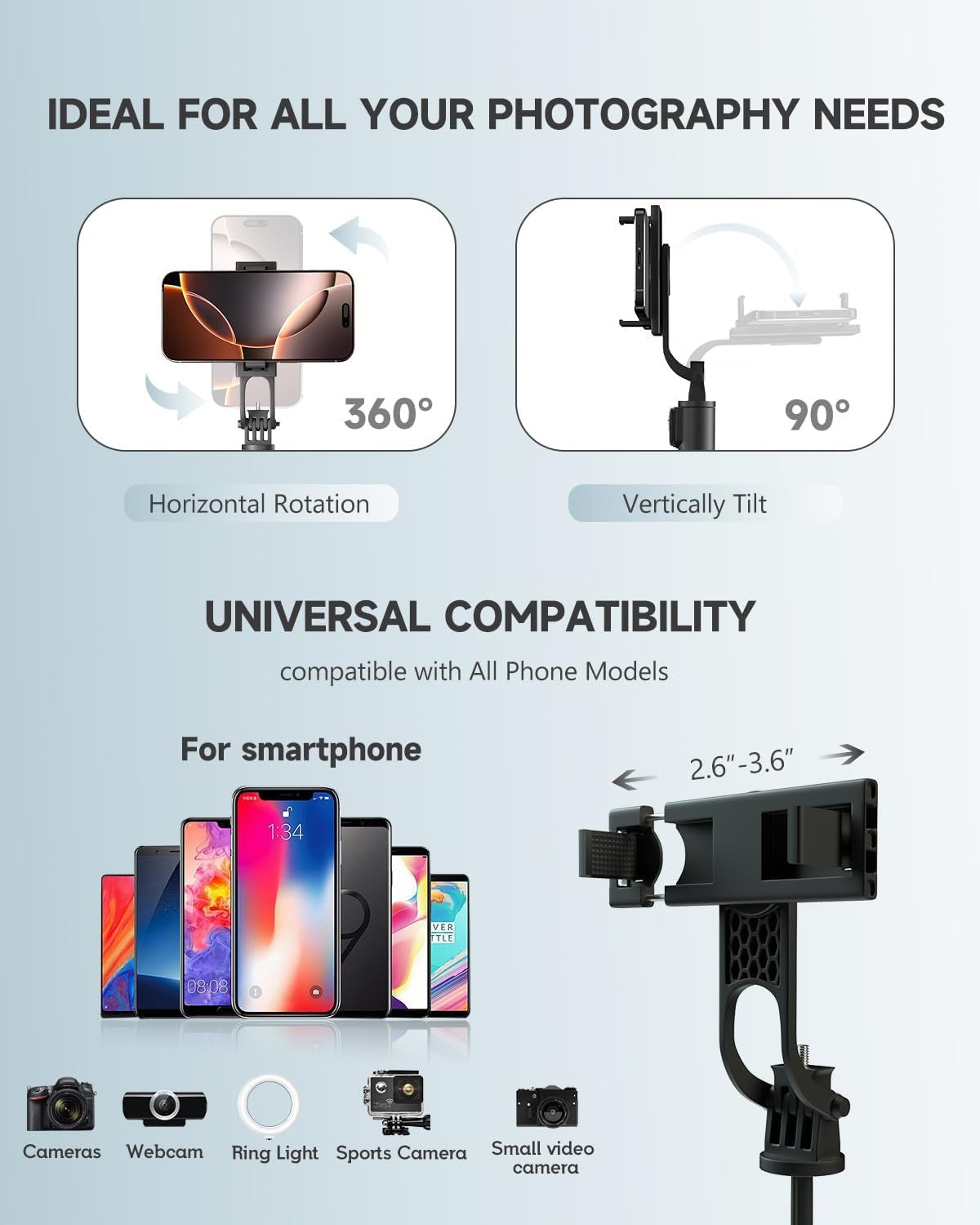 1.7M All-in-One Phone Tripod & Selfie Stick – Remote Shutter, Optional Beauty Light