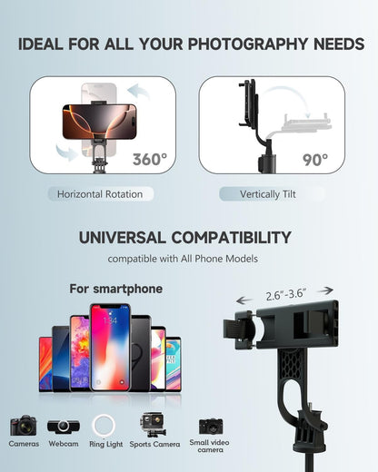 1.7M All-in-One Phone Tripod & Selfie Stick – Remote Shutter, Optional Beauty Light