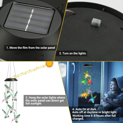 Solar Color-Changing Hummingbird Wind Chime – Waterproof LED Garden Décor