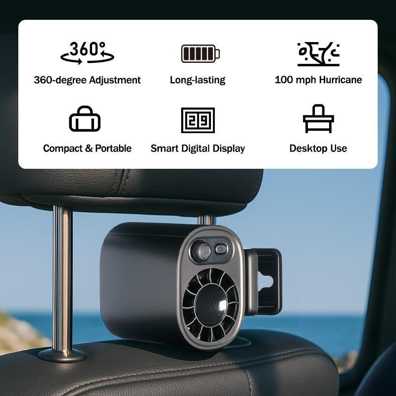 2026 Semiconductor Cooling Car Fan – 100 Speeds, 360° Rotation, 20Hr Battery