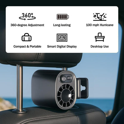 2026 Semiconductor Cooling Car Fan – 100 Speeds, 360° Rotation, 20Hr Battery