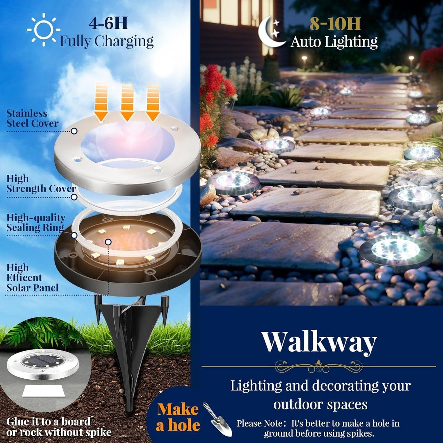 Solar Pathway Lights – 4 or 6 Pack, Cold White LED, Waterproof Outdoor Lighting