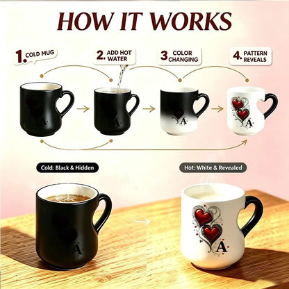 Magic Heart Initial Mug – 26 Letters, Color-Changing Ceramic, 11oz