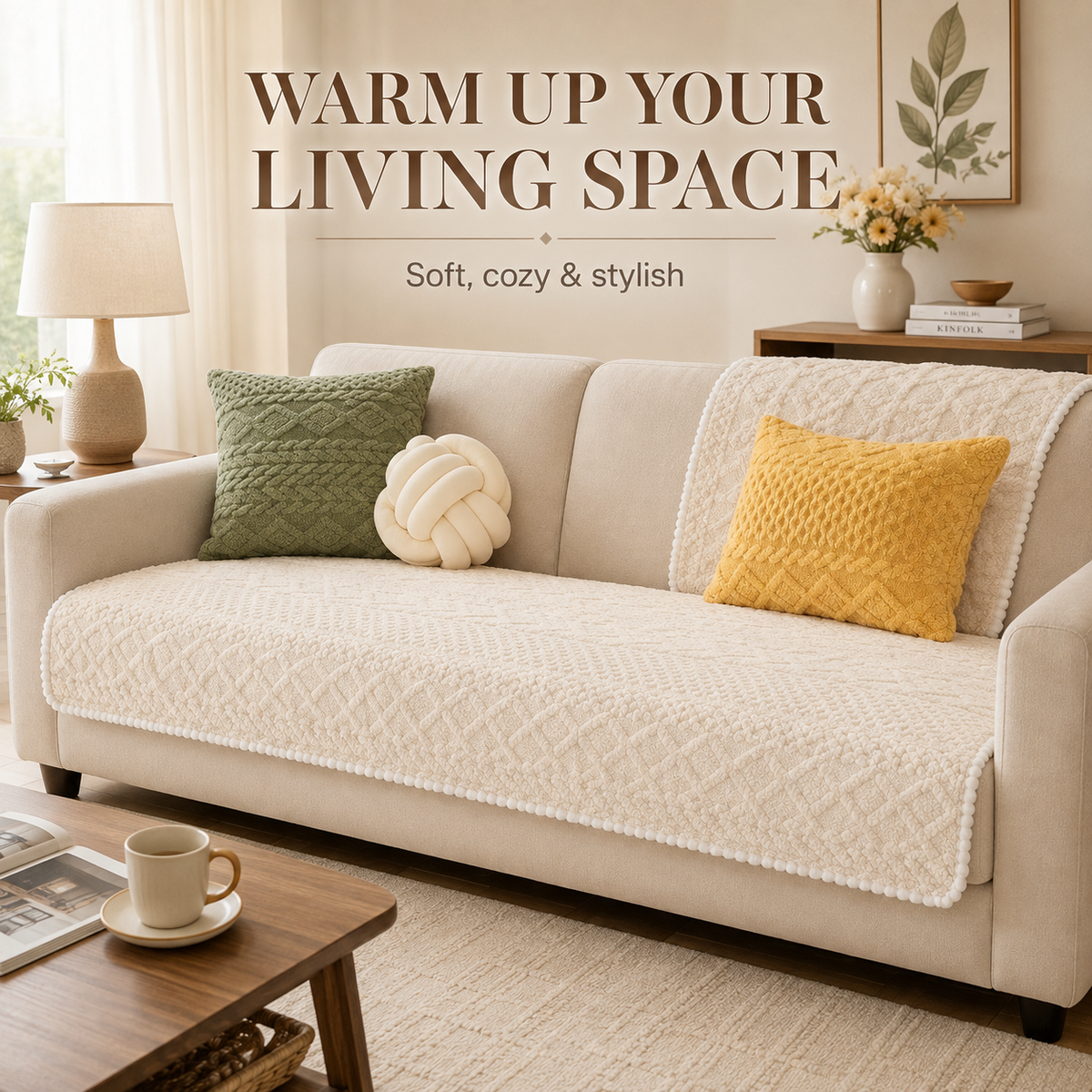 Plush Fuzzy Sofa Cover – Soft Non-Slip Washable Couch Protector