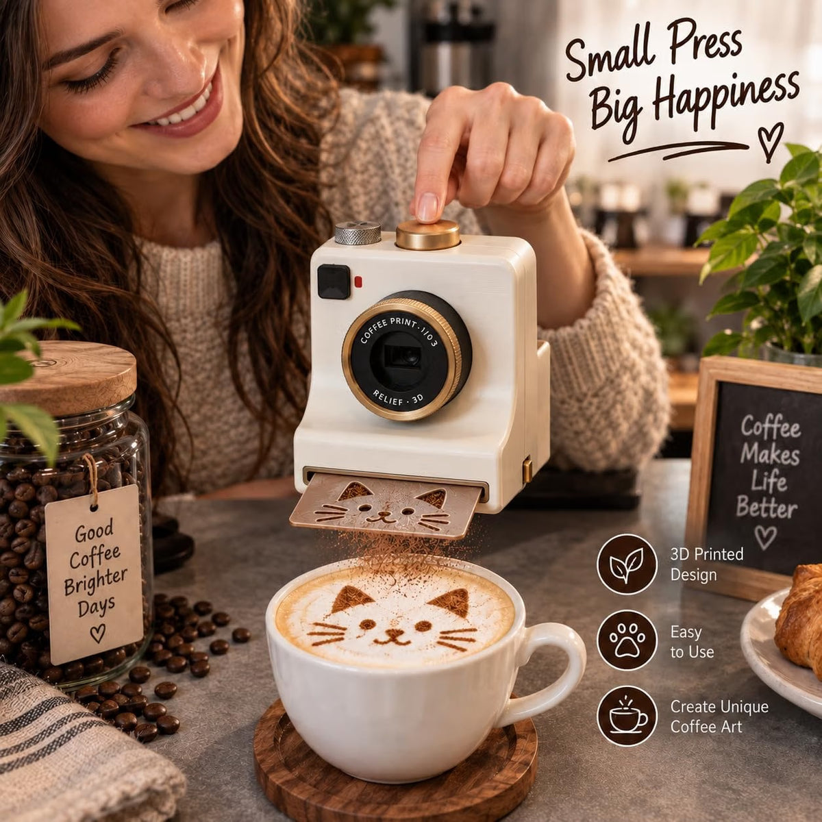 3D Printed Latte Art Camera – Easy Coffee Stencil Tool