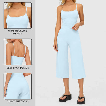Women's 2-Piece Slimming Sports Set – Camisole Yoga Top & High-Waisted Quick-Dry Shorts