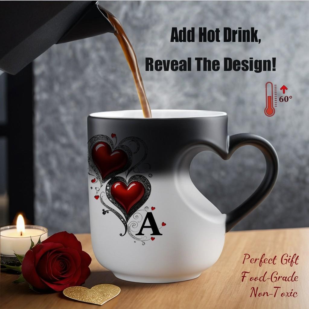 Magic Heart Initial Mug – 26 Letters, Color-Changing Ceramic, 11oz