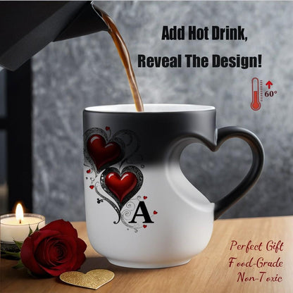 Magic Heart Initial Mug – 26 Letters, Color-Changing Ceramic, 11oz