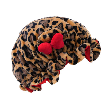 Leopard Print Satin Sleep Cap – Plush Bear Ear Hair Protection