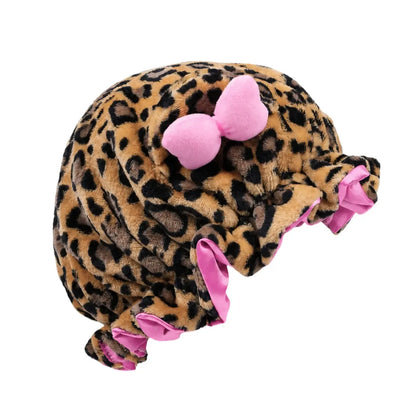 Leopard Print Satin Sleep Cap – Plush Bear Ear Hair Protection