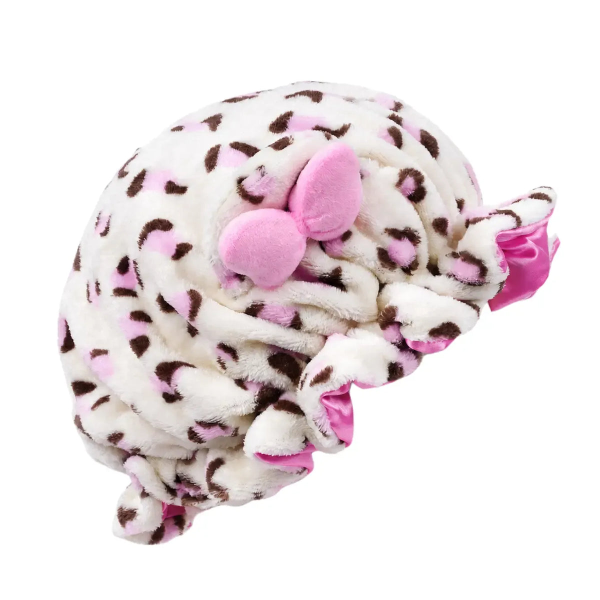 Leopard Print Satin Sleep Cap – Plush Bear Ear Hair Protection