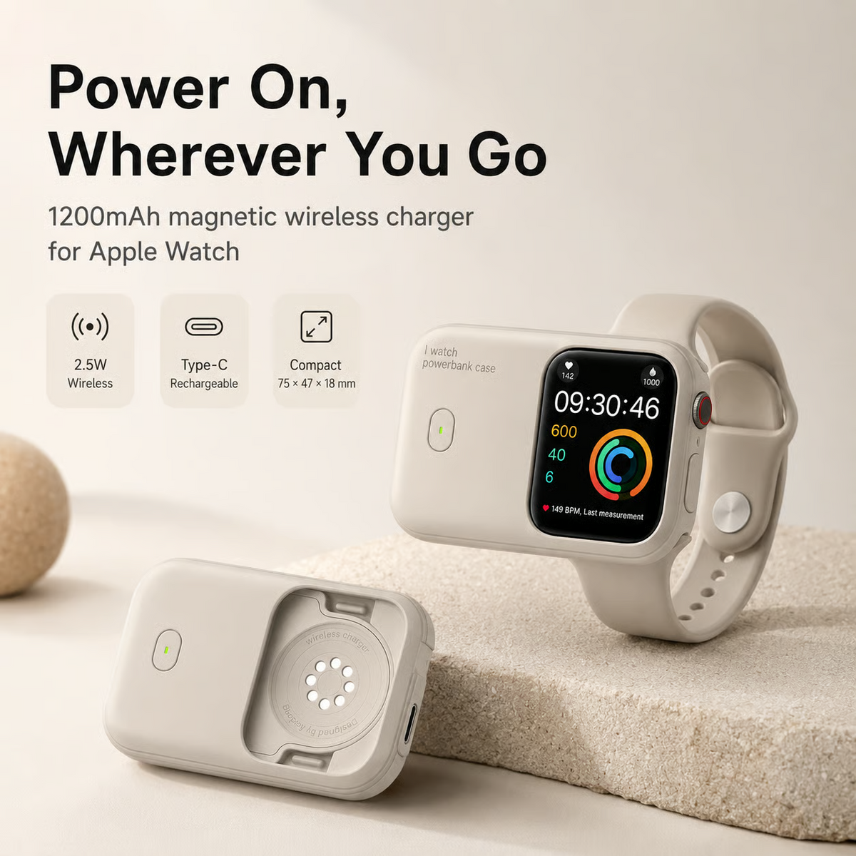 Portable Apple Watch Power Bank – 1200mAh USB-C Fast Charging Travel Charger
