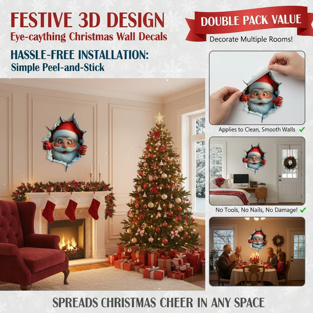Festive Decor 2-Piece Santa Face Vinyl Stickers