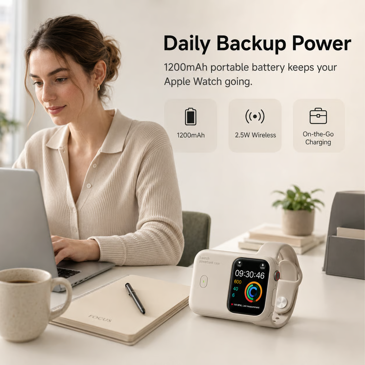 Portable Apple Watch Power Bank – 1200mAh USB-C Fast Charging Travel Charger