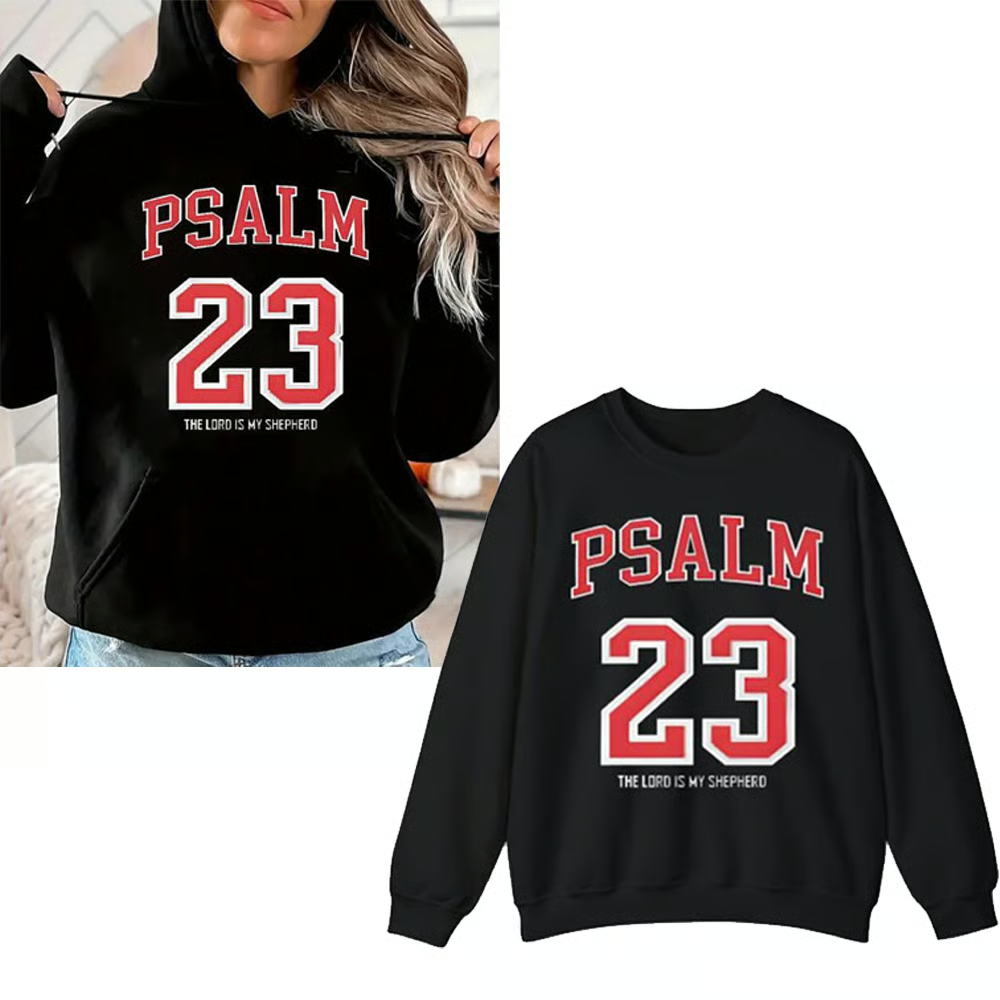 Psalm 23 Graphic Tee – Retro Varsity Bible Verse Shirt