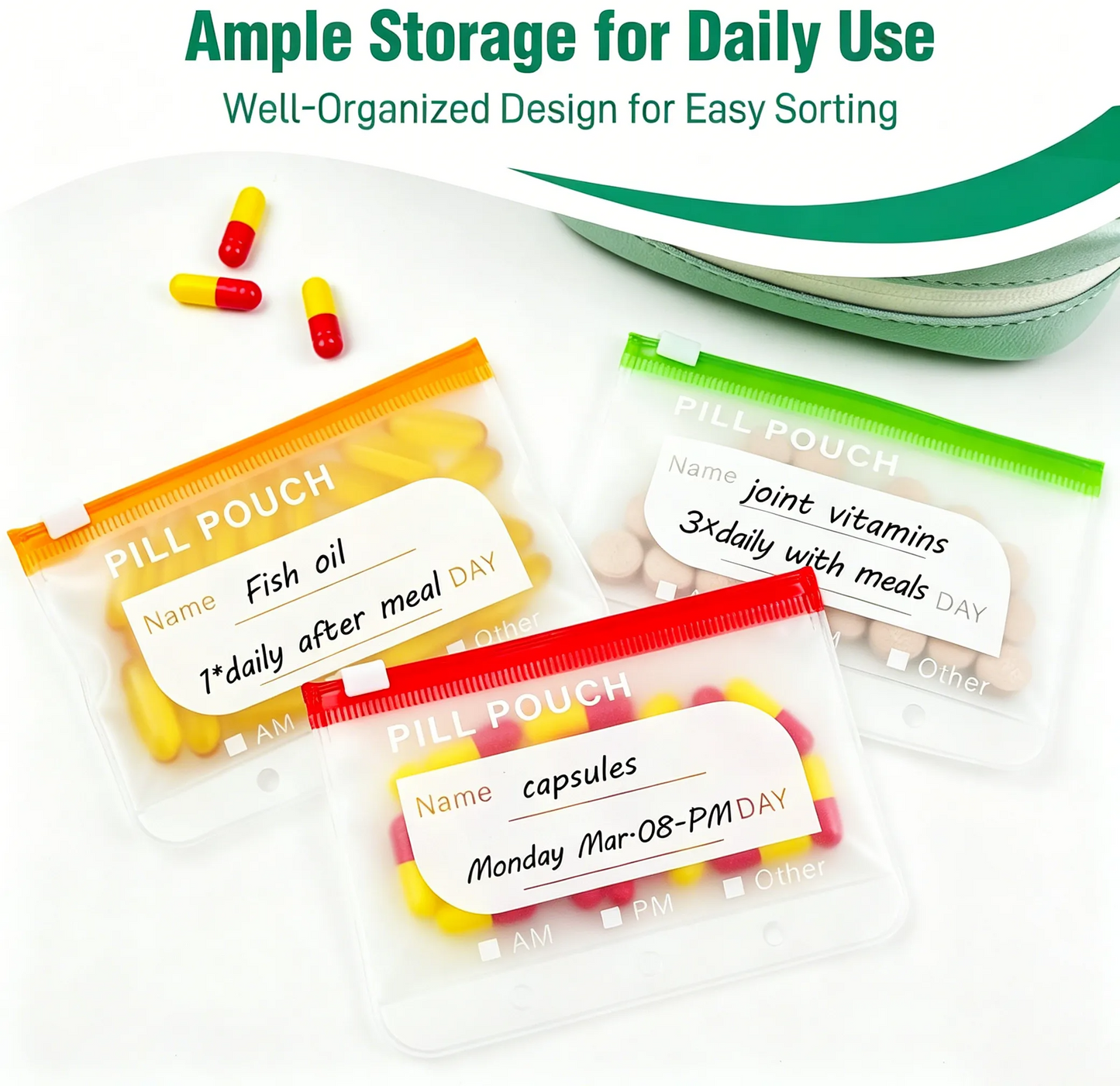 A8 14-Pouch Weekly Pill Organizer – Waterproof, Color-Coded Travel Storage