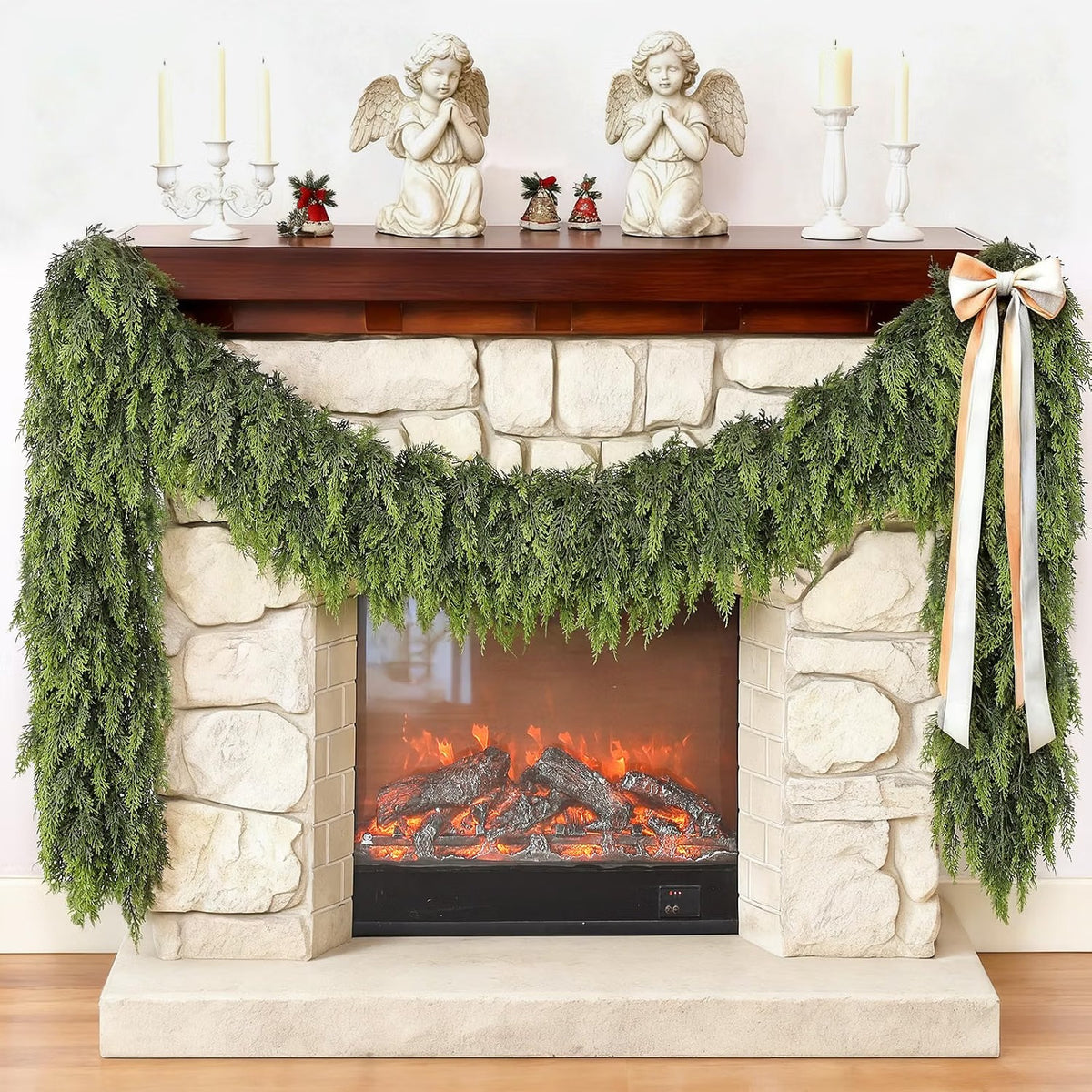 Artificial Christmas Cedar Garlands – Realistic Faux Greenery for Fireplace & Holiday Home Decor