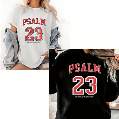 Psalm 23 Graphic Tee – Retro Varsity Bible Verse Shirt