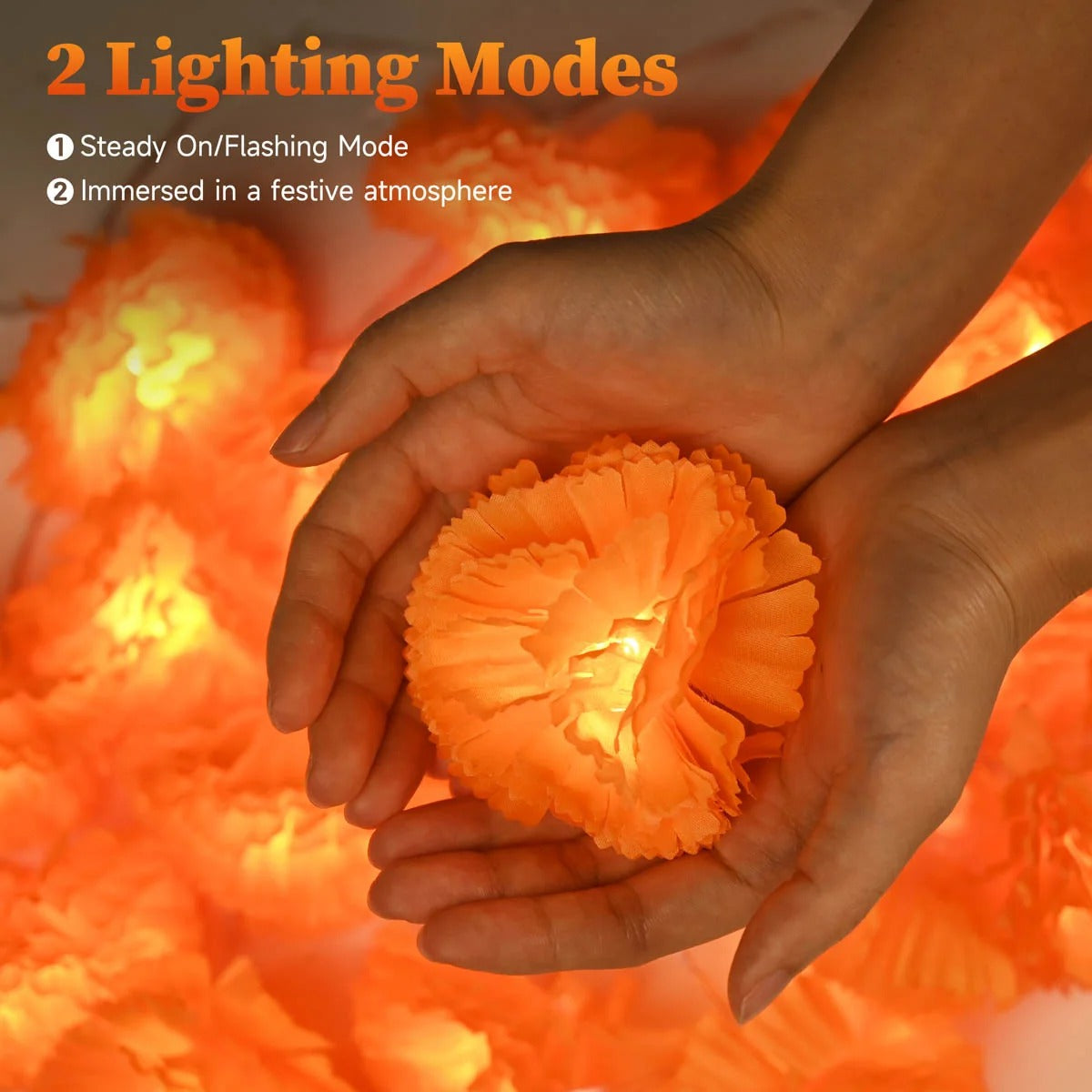 Halloween Marigold LED Garland Lights – 20/40 LEDs, Remote & Steady-On Options