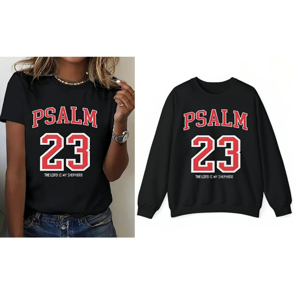 Psalm 23 Graphic Tee – Retro Varsity Bible Verse Shirt