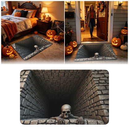 3D Halloween Skull Doormat – Optical Illusion Crystal Velvet Rug