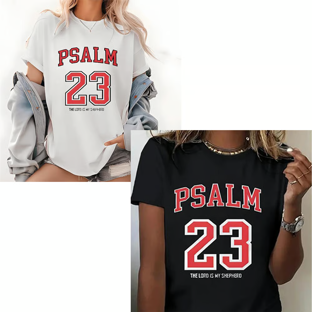 Psalm 23 Graphic Tee – Retro Varsity Bible Verse Shirt