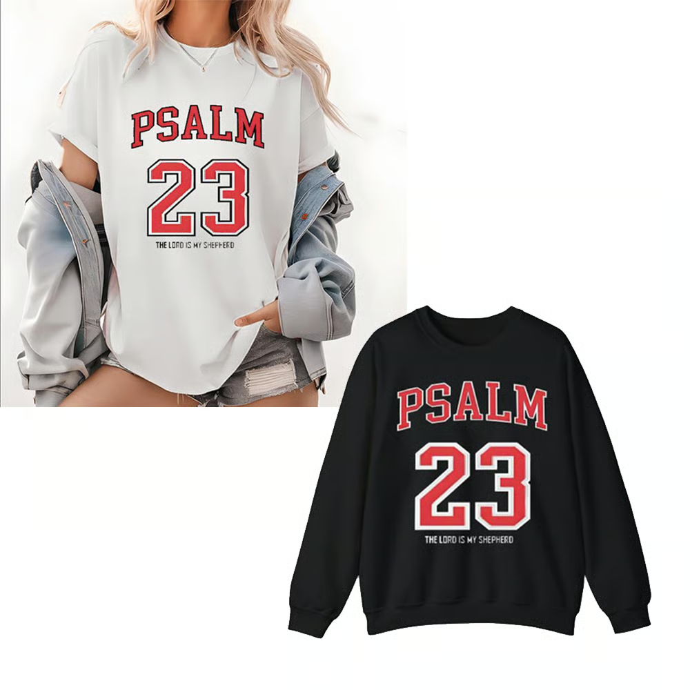 Psalm 23 Graphic Tee – Retro Varsity Bible Verse Shirt