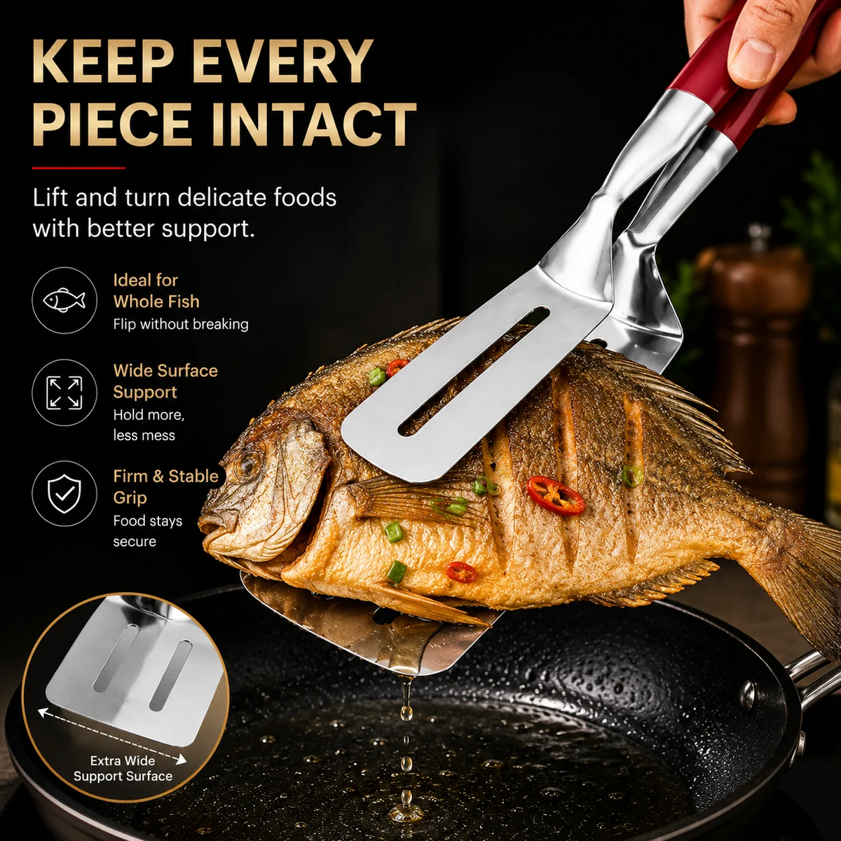 2-in-1 304 Food-Grade Stainless Steel Spatula Tongs – Grip, Flip & Serve