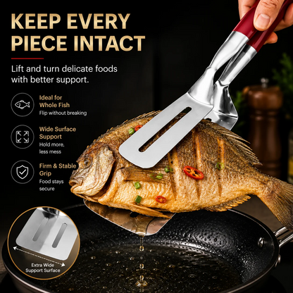 2-in-1 304 Food-Grade Stainless Steel Spatula Tongs – Grip, Flip & Serve